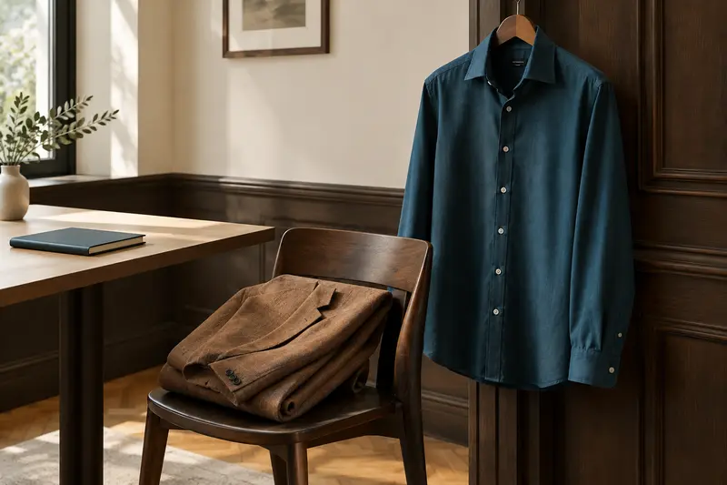 Chemise de bureau suspendue près d’une veste pliée