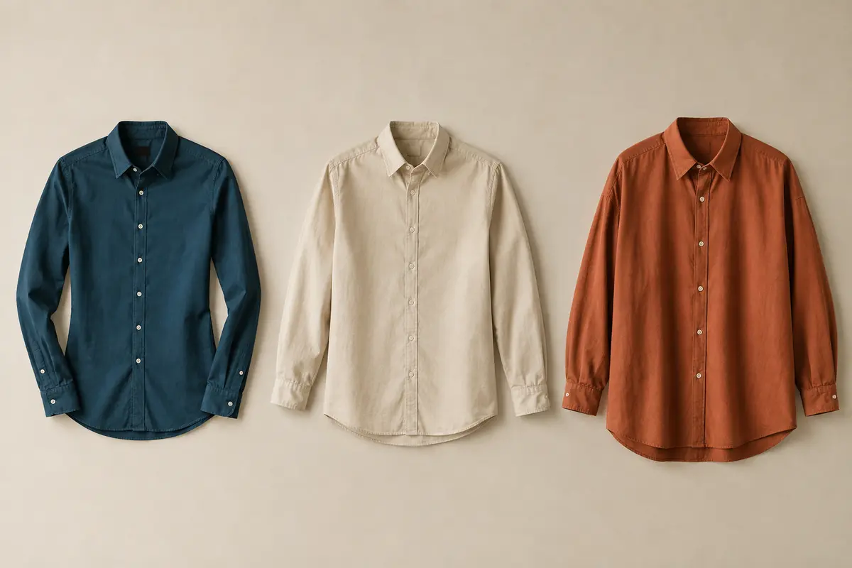 Trois chemises pour homme aux coupes ajustée, droite et ample, présentées à plat pour comparer leurs proportions.