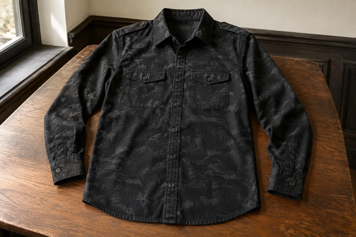 Chemise noire Brandit à manches longues, avec épaulettes et deux poches poitrine boutonnées