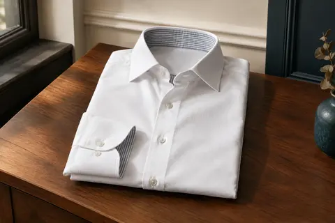 Chemise blanche Enlision à manches longues, coupe droite et intérieur imprimé à rayures