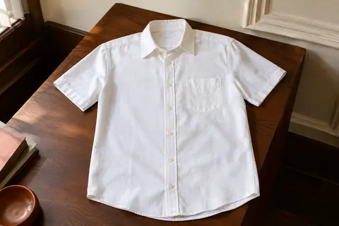 Chemise blanche pour homme à manches courtes, col rabattu, boutons sur le devant et poche de poitrine