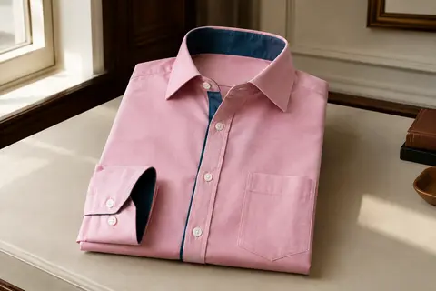 Chemise habillée rose à manches longues, avec poche poitrine et détails contrastés au col et aux poignets