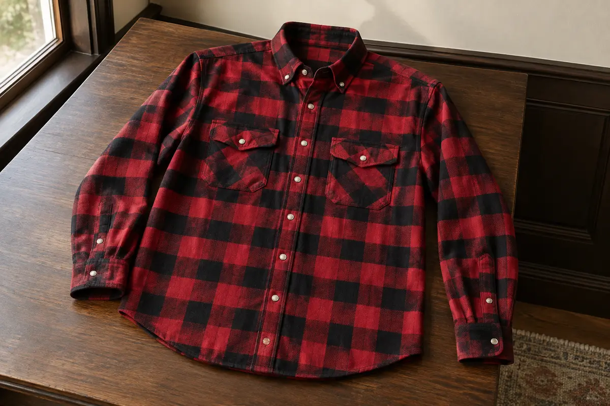 Chemise western homme à carreaux rouges et noirs, avec col boutonné et deux poches poitrine à rabat
