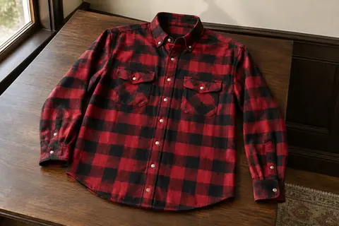 Chemise western homme à carreaux rouges et noirs, avec col boutonné et deux poches poitrine à rabat